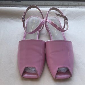 “Intentionally _” pink patent sandals